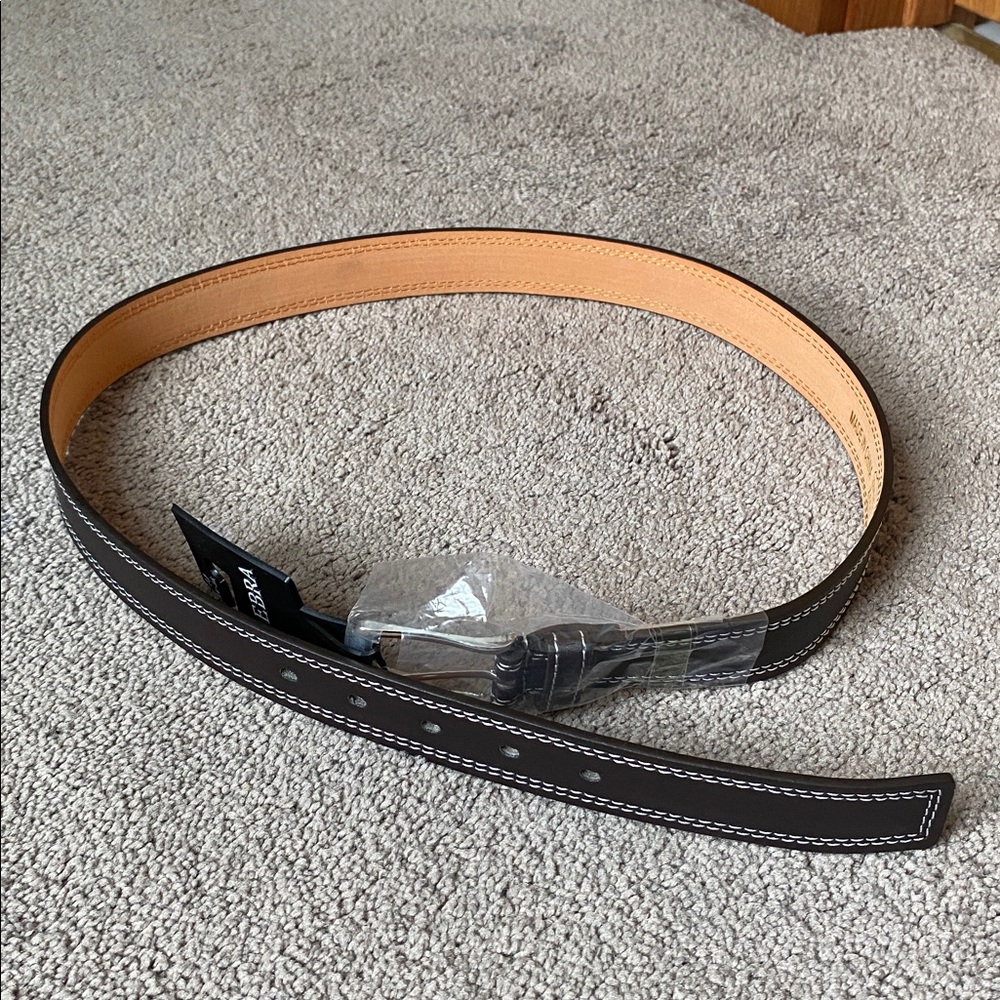 Lebra Dark Brown Genuine Leather Belt Contrast Stitch Classic Casual Dress Belt